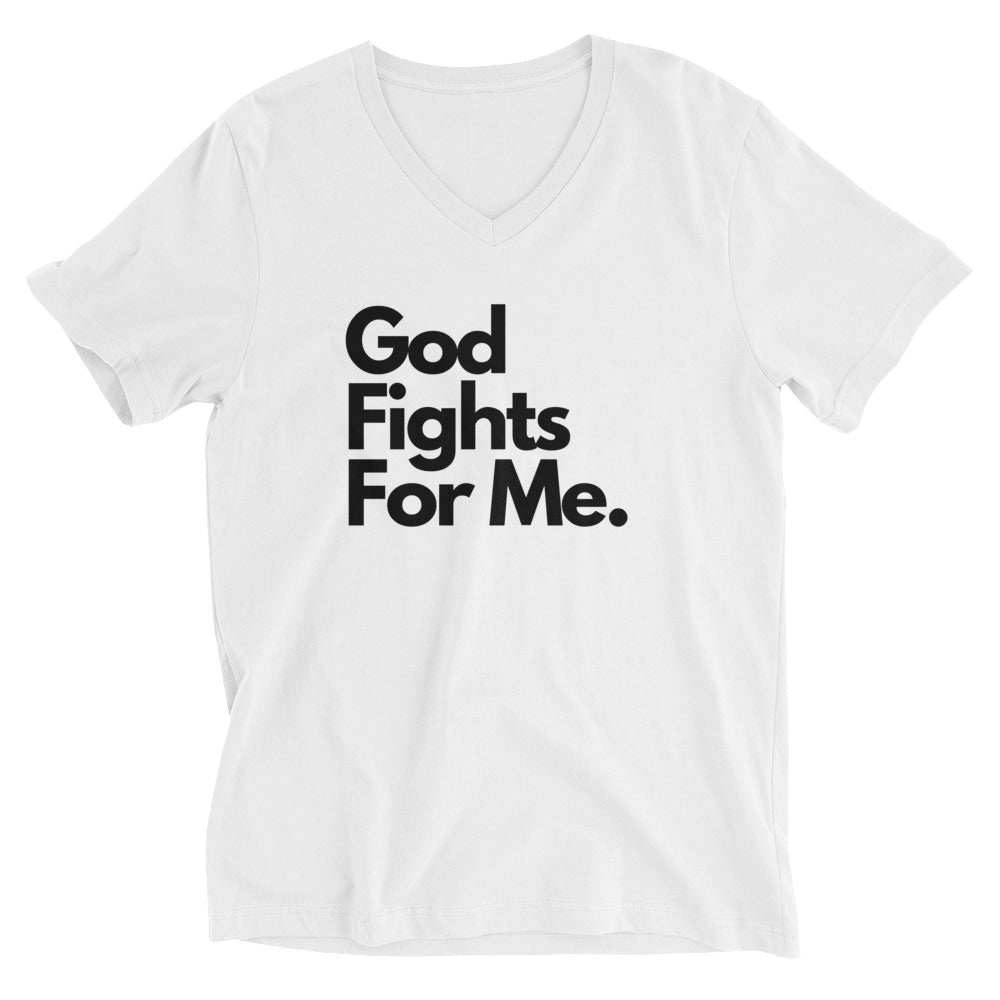 " New Drop" God Fights For Me Unisex Short Sleeve V-Neck T-Shirt